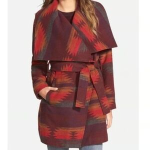 Steve Madden Blanket Wrap Coat in Ruby Aztec